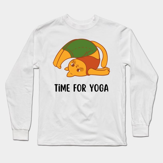 Multicoloured Illustrated Cat Time For Yoga Long Sleeve T-Shirt by zwestshops